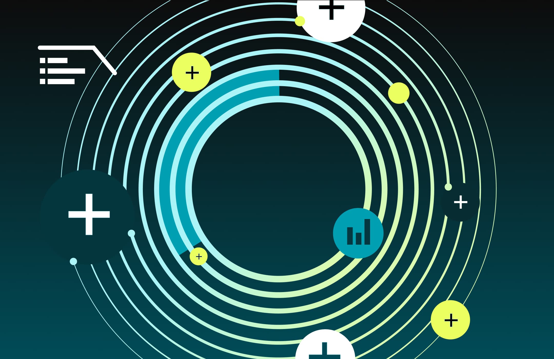 An illustration of circles and icons.