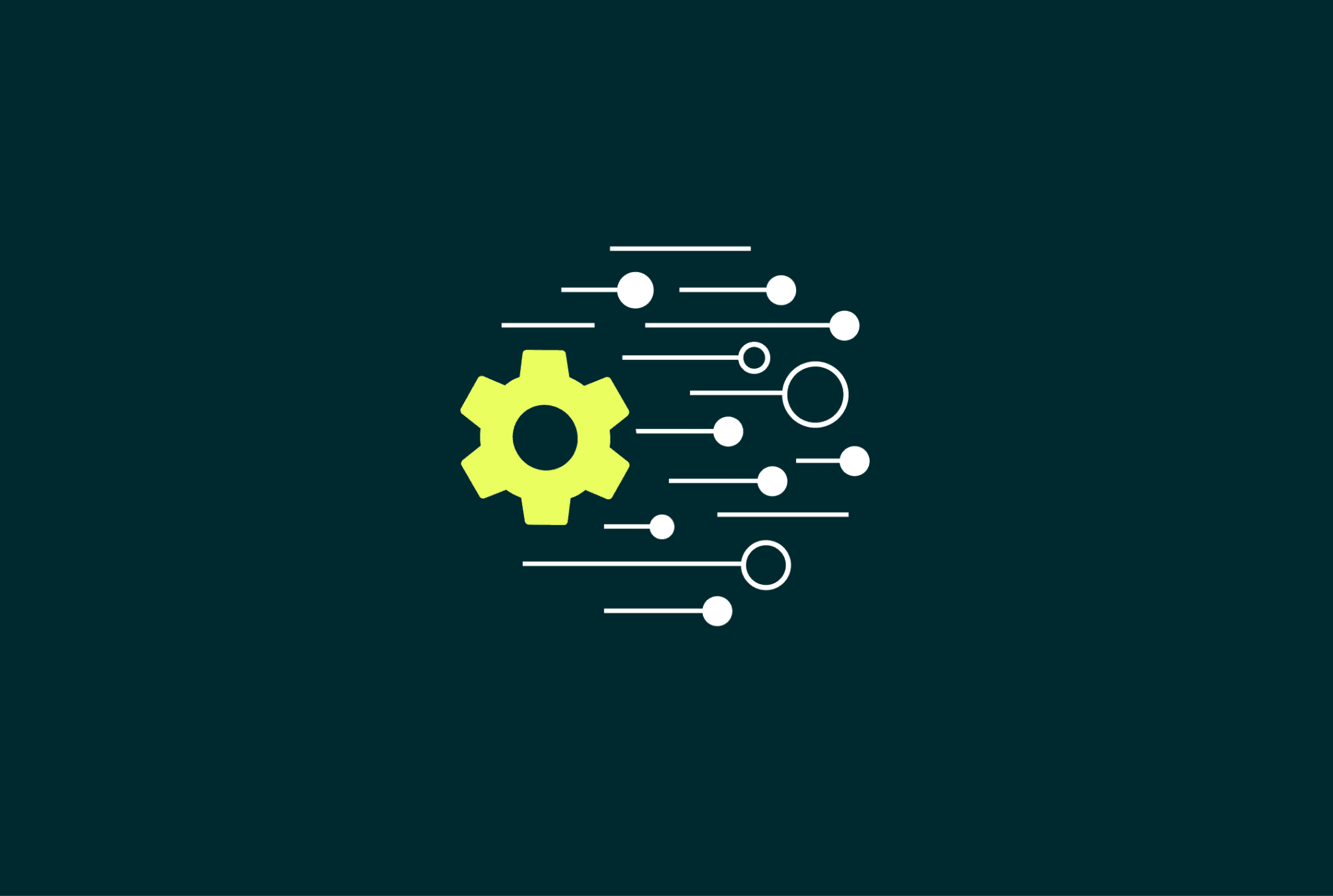 Illustration of a yellow gear and connected signal lines on a dark teal background.