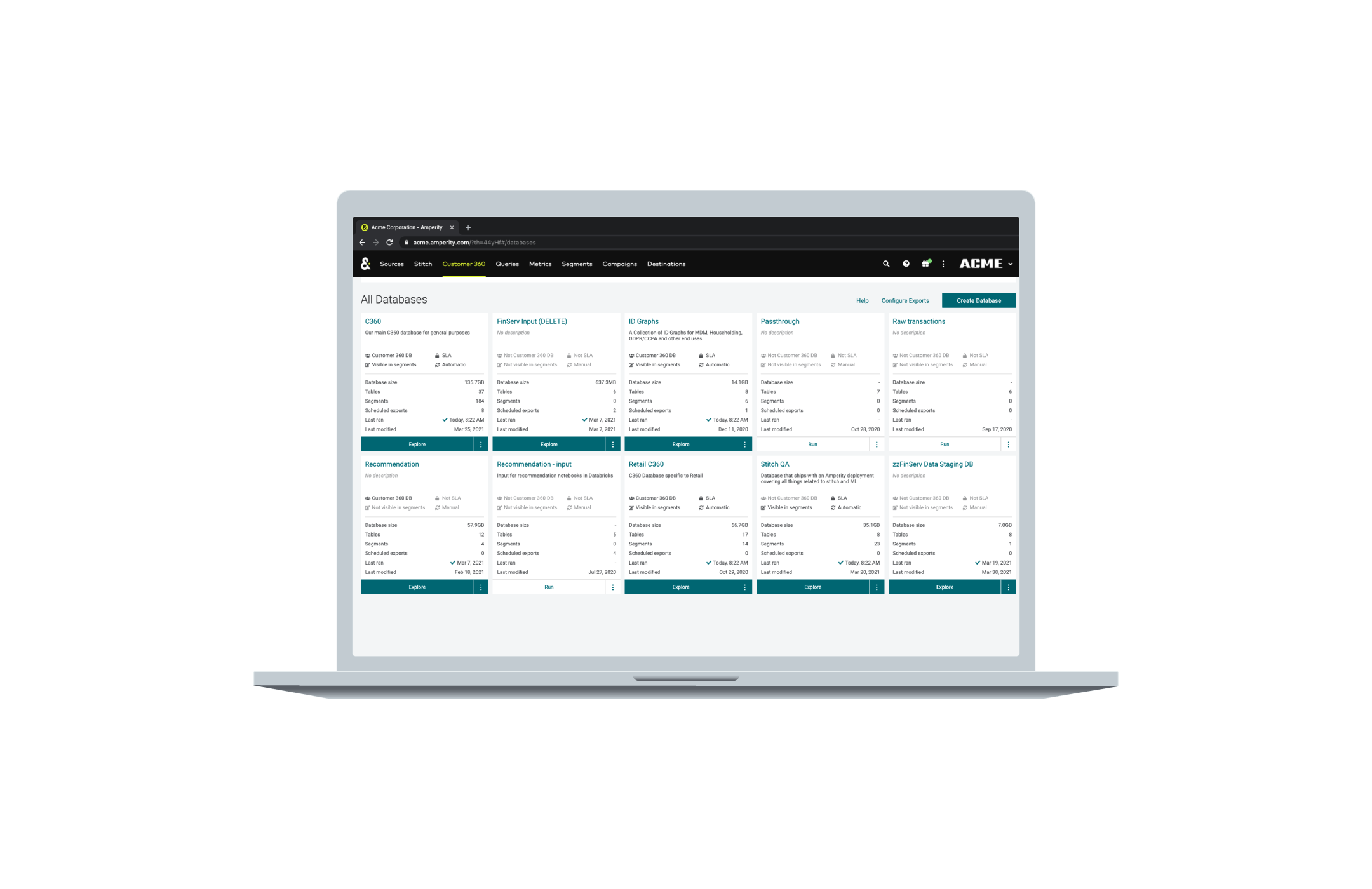 Screenshot of Amperity platform: Customer 360 tab